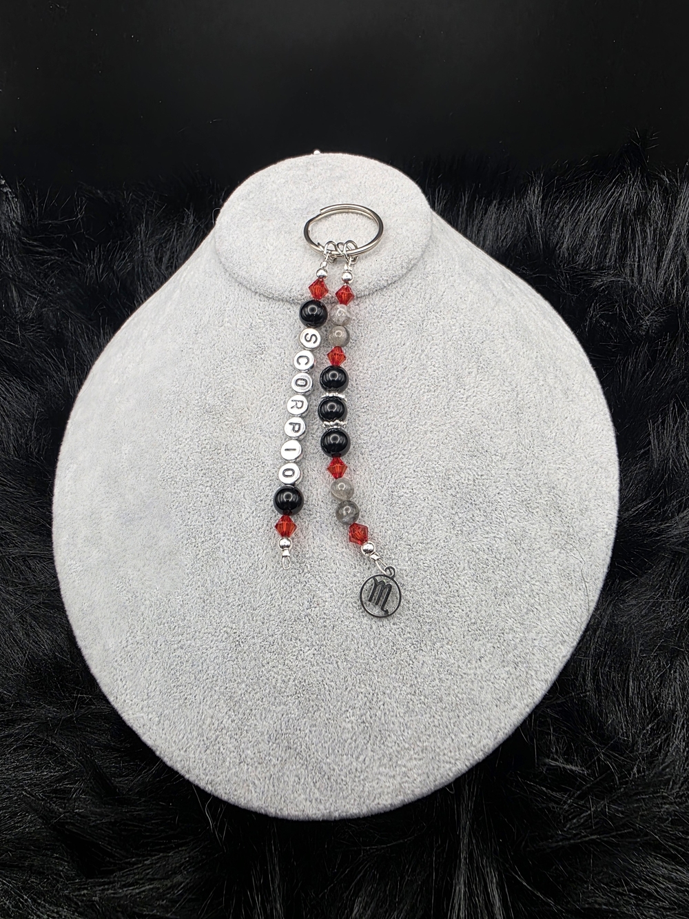 Scorpio Zodiac Beaded Keychain - Red, Black, Gray